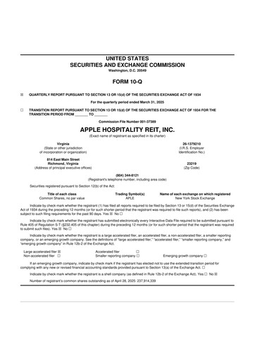 Thumbnail Apple Hospitality REIT
 10-Q Quarterly Report FY2025 