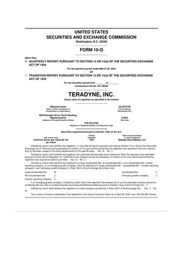 Miniature Teradyne 10-Q Rapport trimestriel 2025 