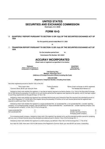 Miniature Accuray 10-Q Rapport trimestriel 2025 