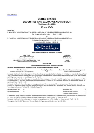 Thumbnail Financial Institutions 10-Q Quarterly Report FY2025 