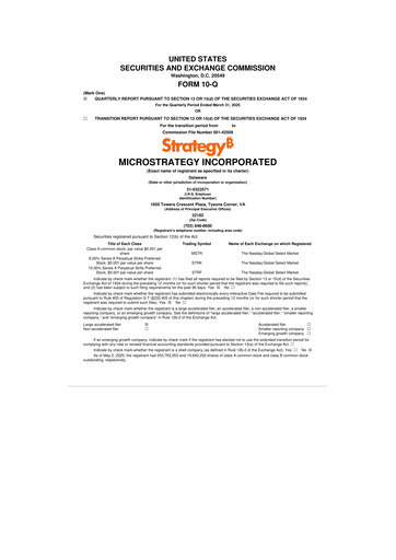 Miniature Strategy 
 (MicroStrategy) 10-Q Rapport trimestriel 2025 