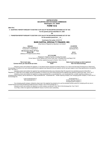 Thumbnail Bain Capital Specialty Finance
 10-Q Quarterly Report FY2025 