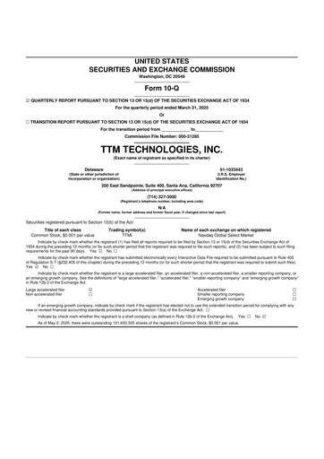 Thumbnail TTM Technologies
 10-Q Quarterly Report FY2025 
