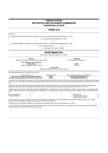 Thumbnail Vivid Seats 10-Q Quarterly Report FY2025 