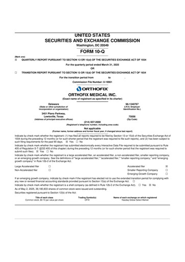 Thumbnail Orthofix Medical
 10-Q Quarterly Report FY2025 