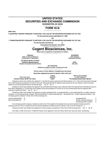 Miniature Cogent Biosciences 10-Q Rapport trimestriel 2025 