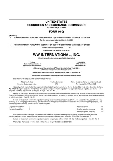 Thumbnail Weight Watchers 10-Q Quarterly Report FY2025 