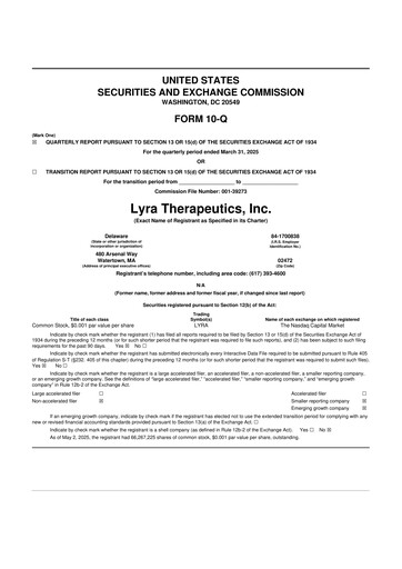 Miniature Lyra Therapeutics 10-Q Rapport trimestriel 2025 