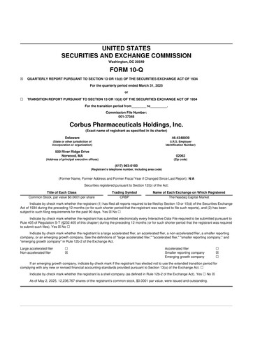 Thumbnail Corbus Pharmaceuticals
 10-Q Quarterly Report FY2025 