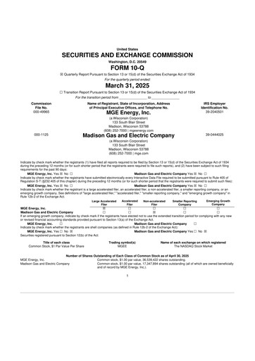 Thumbnail MGE Energy
 10-Q Quarterly Report FY2025 