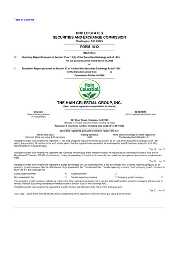 Thumbnail Hain Celestial 10-Q Quarterly Report FY2025 