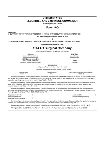 Thumbnail STAAR Surgical 10-Q Quarterly Report FY2025 
