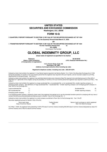 Thumbnail Global Indemnity 10-Q Quarterly Report FY2025 