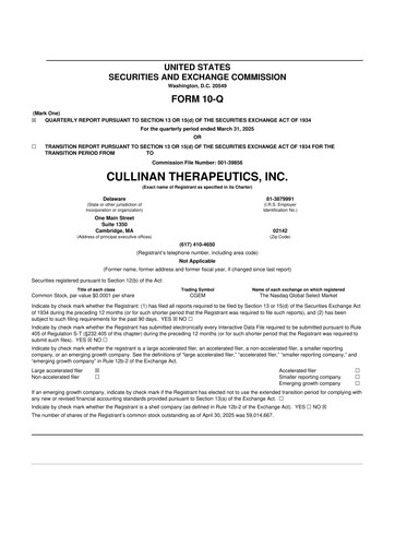 Thumbnail Cullinan Therapeutics 10-Q Quarterly Report FY2025 