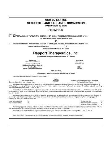 Miniature Rapport Therapeutics 10-Q Rapport trimestriel 2025 