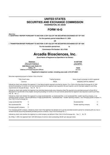 Thumbnail Arcadia Biosciences 10-Q Quarterly Report FY2025 