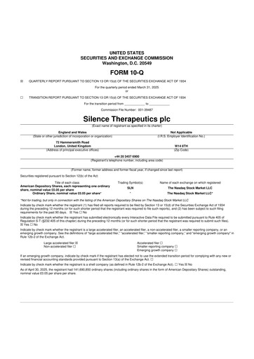 Vorschaubild Silence Therapeutics 10-Q Quartalsbericht 2025 