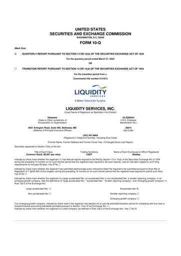 Miniature Liquidity Services
 10-Q Rapport trimestriel 2025 