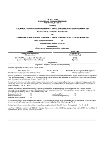 Thumbnail Longeveron 10-Q Quarterly Report FY2025 
