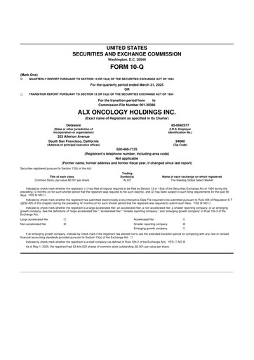 Thumbnail ALX Oncology 10-Q Quarterly Report FY 