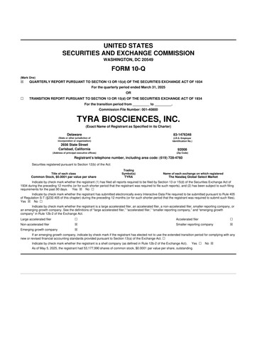 Thumbnail Tyra Biosciences 10-Q Quarterly Report FY2025 