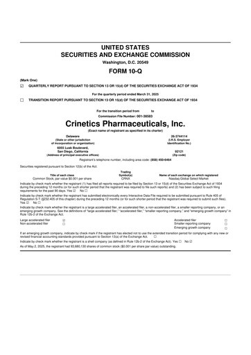 Vorschaubild Crinetics Pharmaceuticals 10-Q Quartalsbericht 2025 