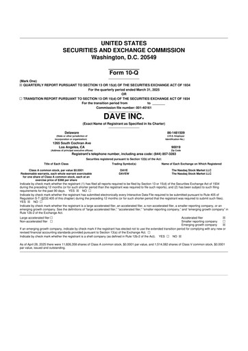 Thumbnail Dave Inc. 10-Q Quarterly Report FY2025 