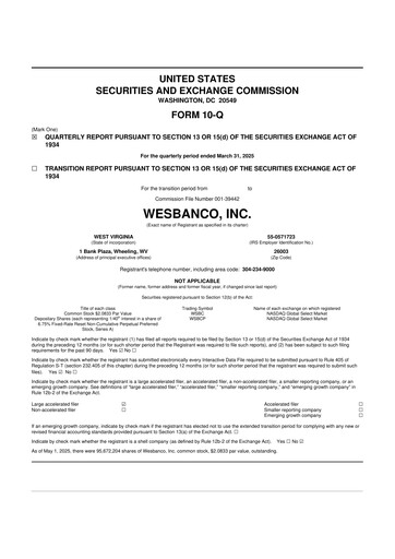 Miniature WesBanco 10-Q Rapport trimestriel  