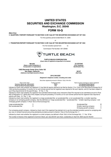 Thumbnail Turtle Beach Corp
 10-Q Quarterly Report FY2025 