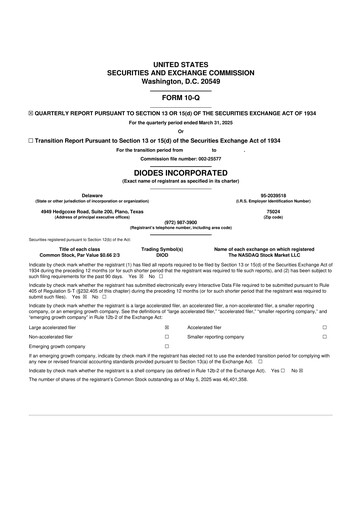 Thumbnail Diodes Incorporated 10-Q Quarterly Report FY2025 