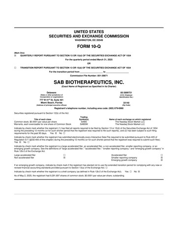 Thumbnail SAB Biotherapeutics 10-Q Quarterly Report FY2025 