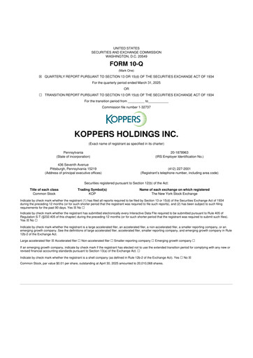 Thumbnail Koppers Holdings 10-Q Quarterly Report FY2025 