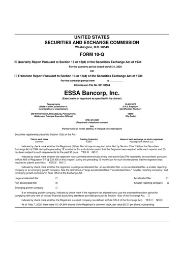 Thumbnail ESSA Bancorp 10-Q Quarterly Report FY2025 