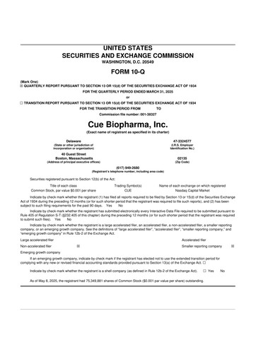 Miniature Cue Biopharma 10-Q Rapport trimestriel 2025 