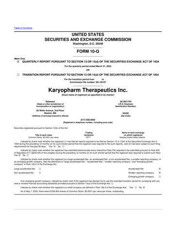 Thumbnail Karyopharm Therapeutics
 10-Q Quarterly Report FY2025 