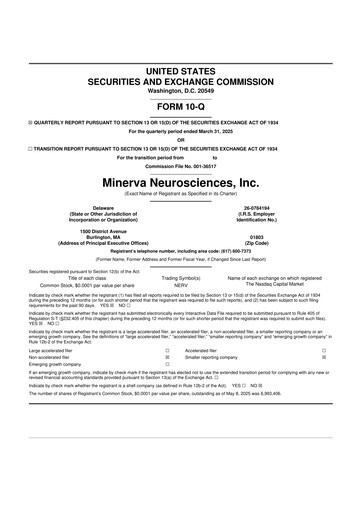 Vorschaubild Minerva Neurosciences
 10-Q Quartalsbericht  