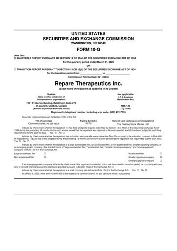 Thumbnail Repare Therapeutics 10-Q Quarterly Report FY2025 