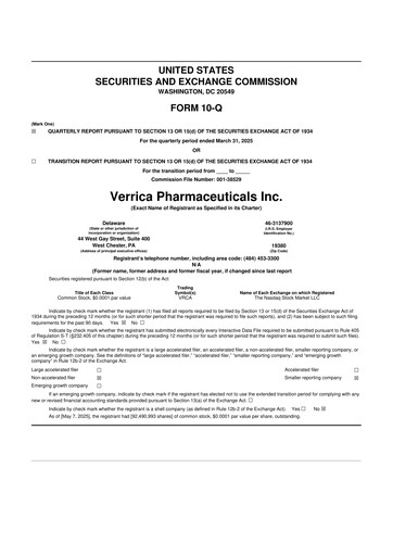 Thumbnail Verrica Pharmaceuticals 10-Q Quarterly Report FY2025 