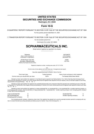 Thumbnail scPharmaceuticals 10-Q Quarterly Report FY2025 