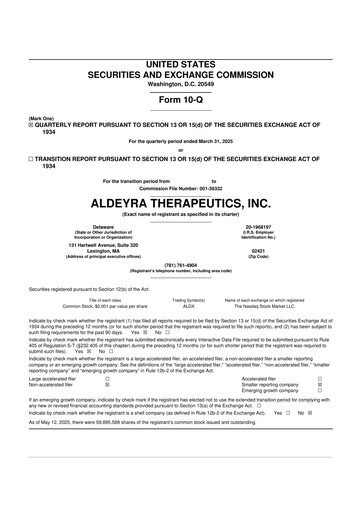 Thumbnail Aldeyra Therapeutics
 10-Q Quarterly Report FY2025 
