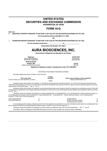 Thumbnail Aura Biosciences 10-Q Quarterly Report FY2025 