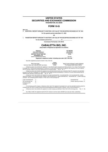 Thumbnail Cabaletta Bio 10-Q Quarterly Report FY2025 