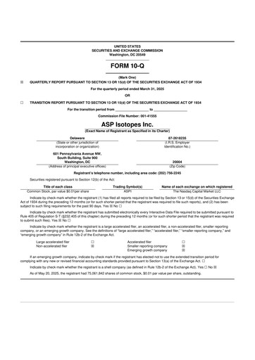 Miniature ASP Isotopes 10-Q Rapport trimestriel 2025 