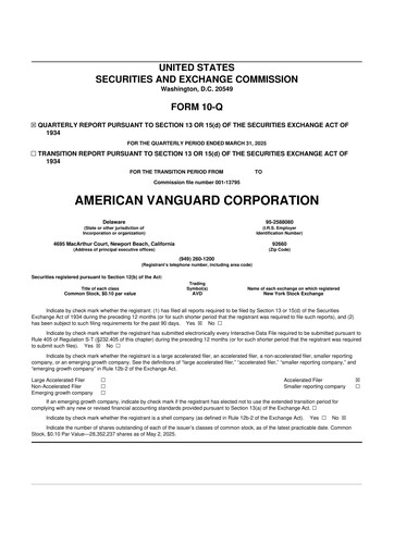 Miniature American Vanguard 10-Q Rapport trimestriel 2025 