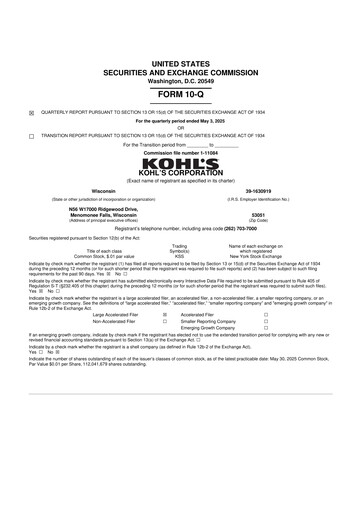 Thumbnail Kohl's
 10-Q Quarterly Report FY2025 