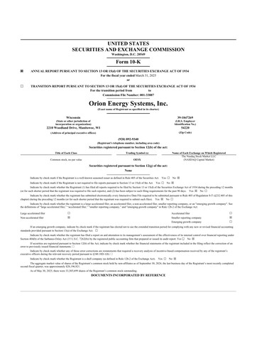 Thumbnail Orion Energy Systems
 10-K Annual Report 2025