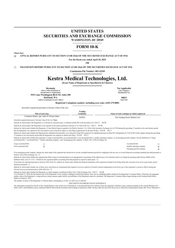 Thumbnail Kestra Medical Technologies 10-K Annual Report 2025