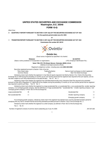 Thumbnail Ovintiv 10-Q Quarterly Report FY2025 