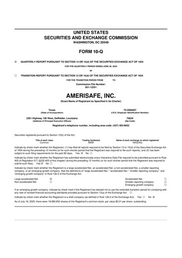 Thumbnail AMERISAFE 10-Q Quarterly Report FY2025 