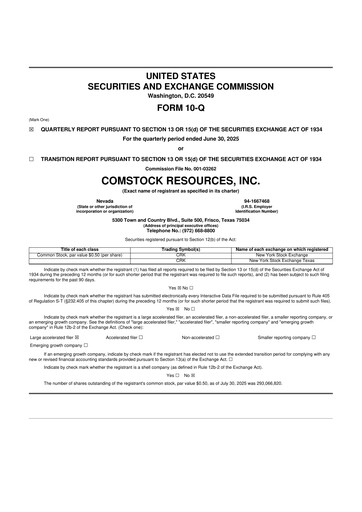 Thumbnail Comstock Resources 10-Q Quarterly Report FY2025 